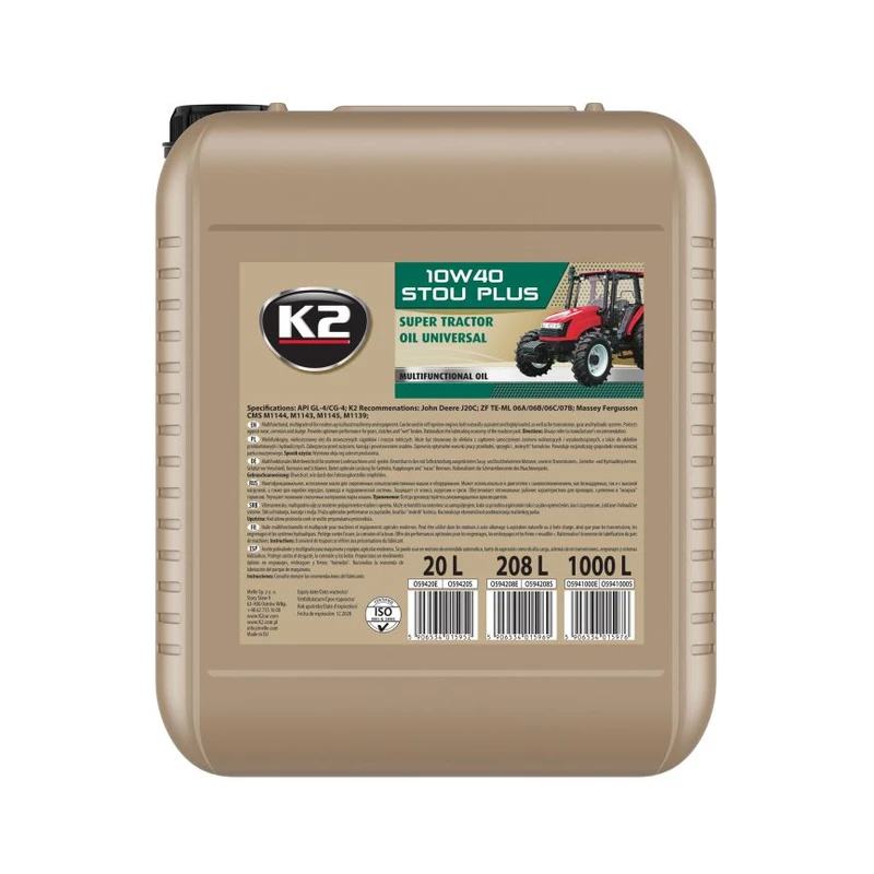 روغن گیربکس و هیدرولیک تراکتور K2 10W-40 STOU PLUS ۲۰ لیتری — 1