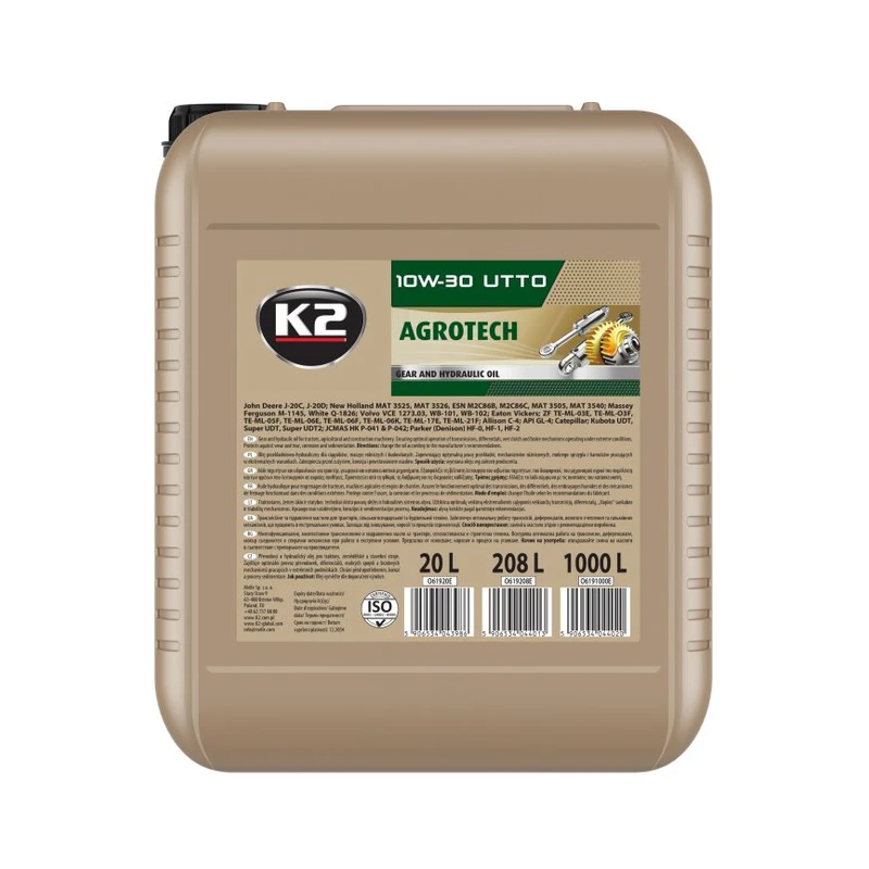 روغن گیربکس و هیدرولیک تراکتور K2 AGROTECH 10W-30 UTTO ۲۰ لیتری — 1
